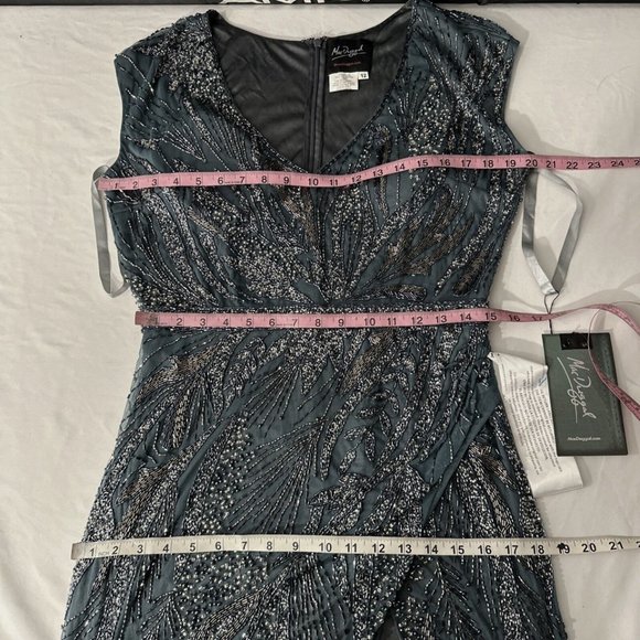 NWT $598 Mac Duggal [ 12 ] Intricate Beaded V-Neck High Slit Gown Charcoal #Q565 - Picture 15 of 16